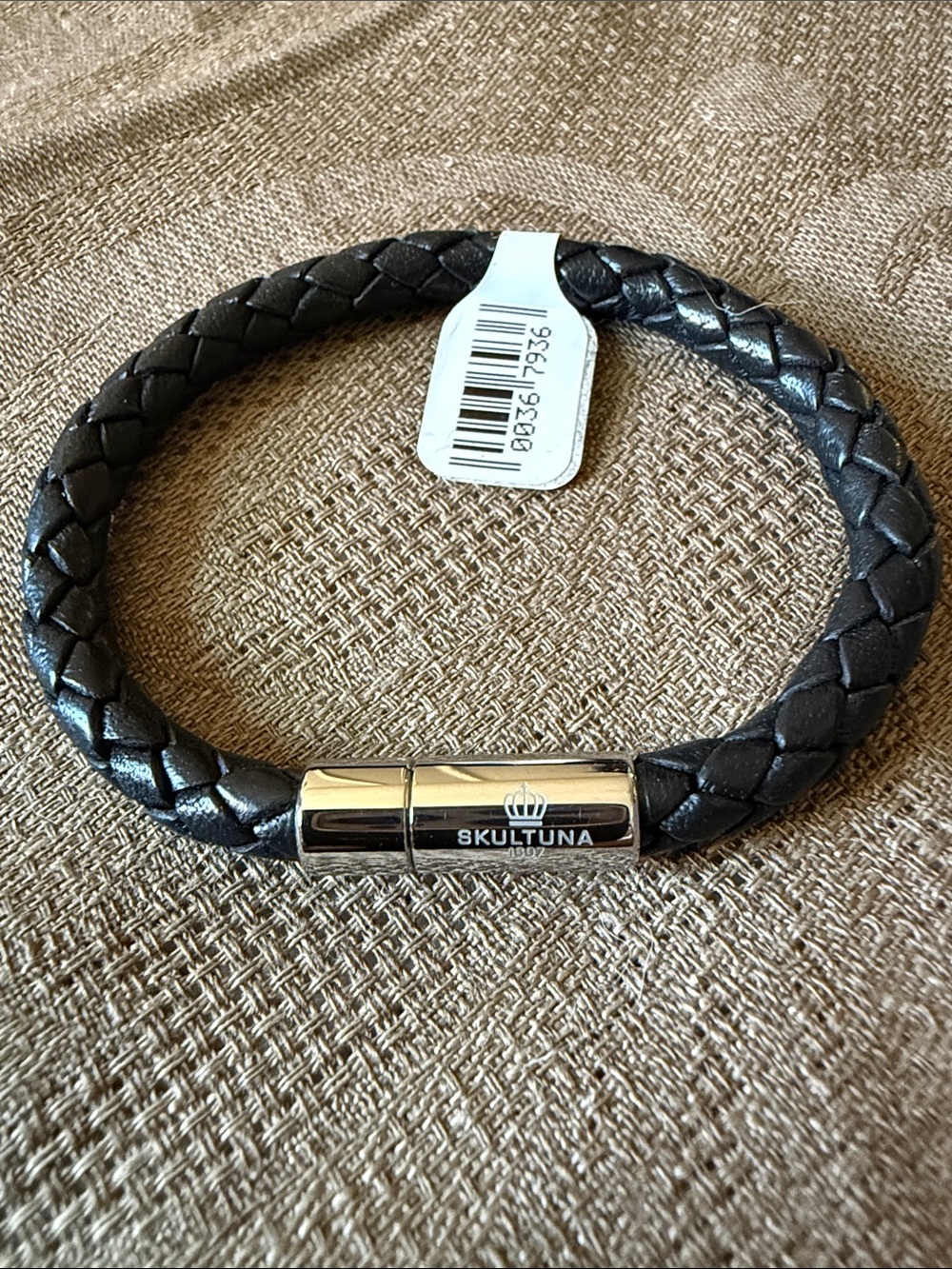 Skultuna Black Braided Leather Bracelet with Polished Steel Clasp
